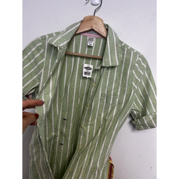 old navy 2005 preppy Y2K cotton striped shirt dress Belted Sz 1 NWT - Picture 8 of 12